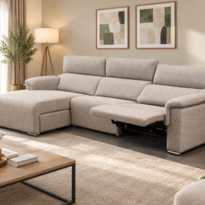 Sofá relax eléctrico GABANA con chaise longue en beige