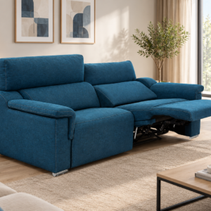 Sofá relax eléctrico GABANA azul, 3 plazas con 2 relax